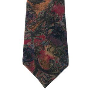 Court House Square 100% Silk Mens Tie Necktie Multicolor Floral Theme Vintage